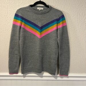 F&F Knitwear Gray Multi Color Chevron long sleeve crew neck Sweater size medium